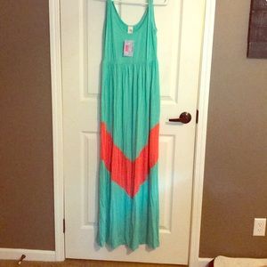Teal and coral maxi dress